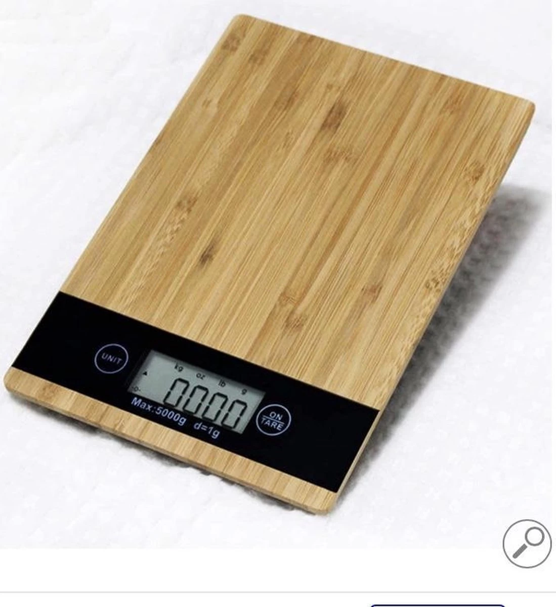 Merkloos Keukenweegschaal - Digitale Precisie - Bamboe Hout - Tare Functie - Keukenweegschaal - Digitaal- Duurzaam Bamboe - Tot 5KG - Keukenweegschaal Bamboe - Digitale Precisie Weegschaal - TipTouch Toetsen - Tot 5000 Gram - Bruin - Afbeelding 2