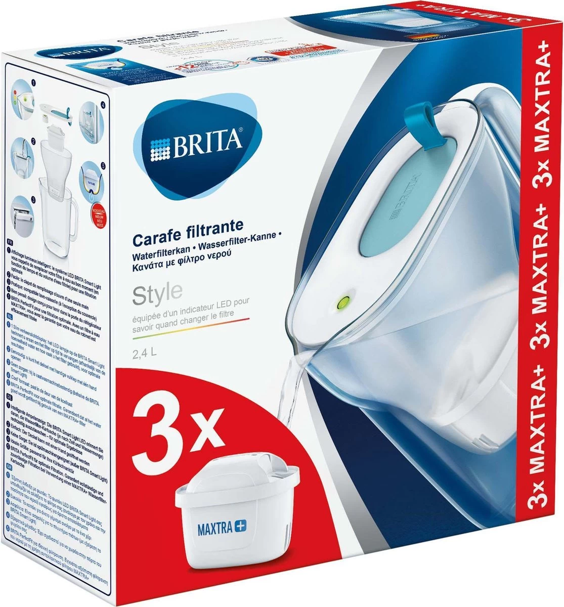 BRITA - Waterfilterkan Style Cool - Blauw - 2,4L + 3 MAXTRA+ Waterfilterpatronen - Afbeelding 2
