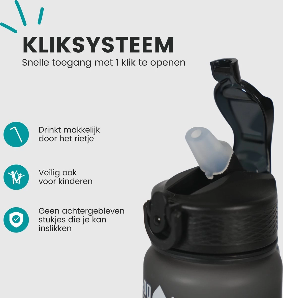 Lacardia Nederlandse Motivatie Waterfles Grijs 'Nederlandse Tekst' - Drinkfles Met Rietje - Waterfles 1 Liter - Waterfles Met Tijdmarkering - Afbeelding 8