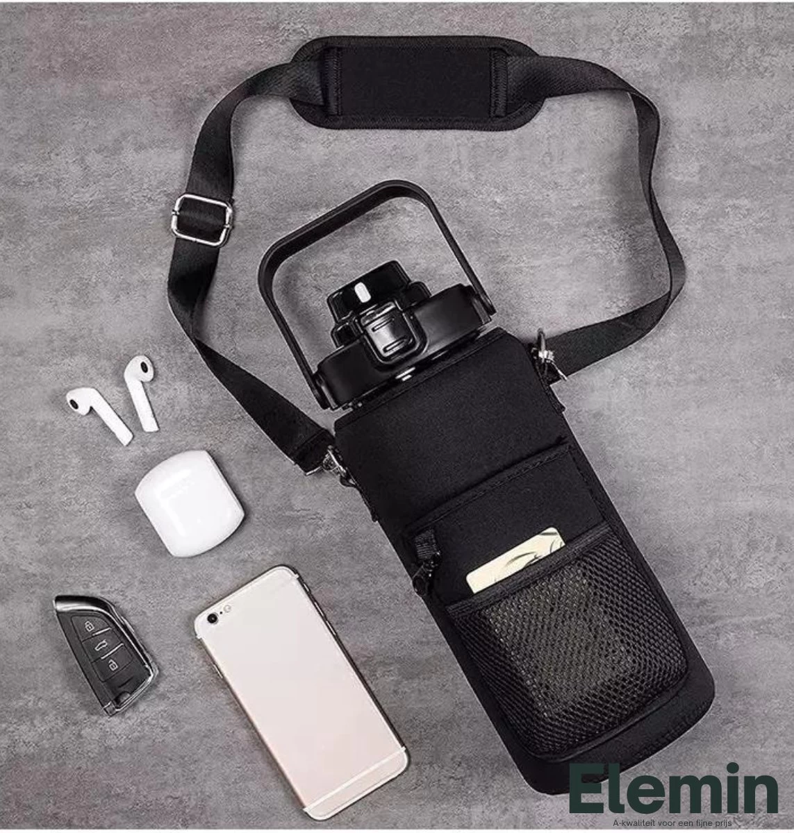 Waterfles 2 Liter + Hoes En Draagband Voor Telefoon - Sportfles - Sport Bidon - Waterfles Met Rietje - Waterkan - Gallon - Schenkfles - Bottle - Drinkfles 2 Liter - Afbeelding 7