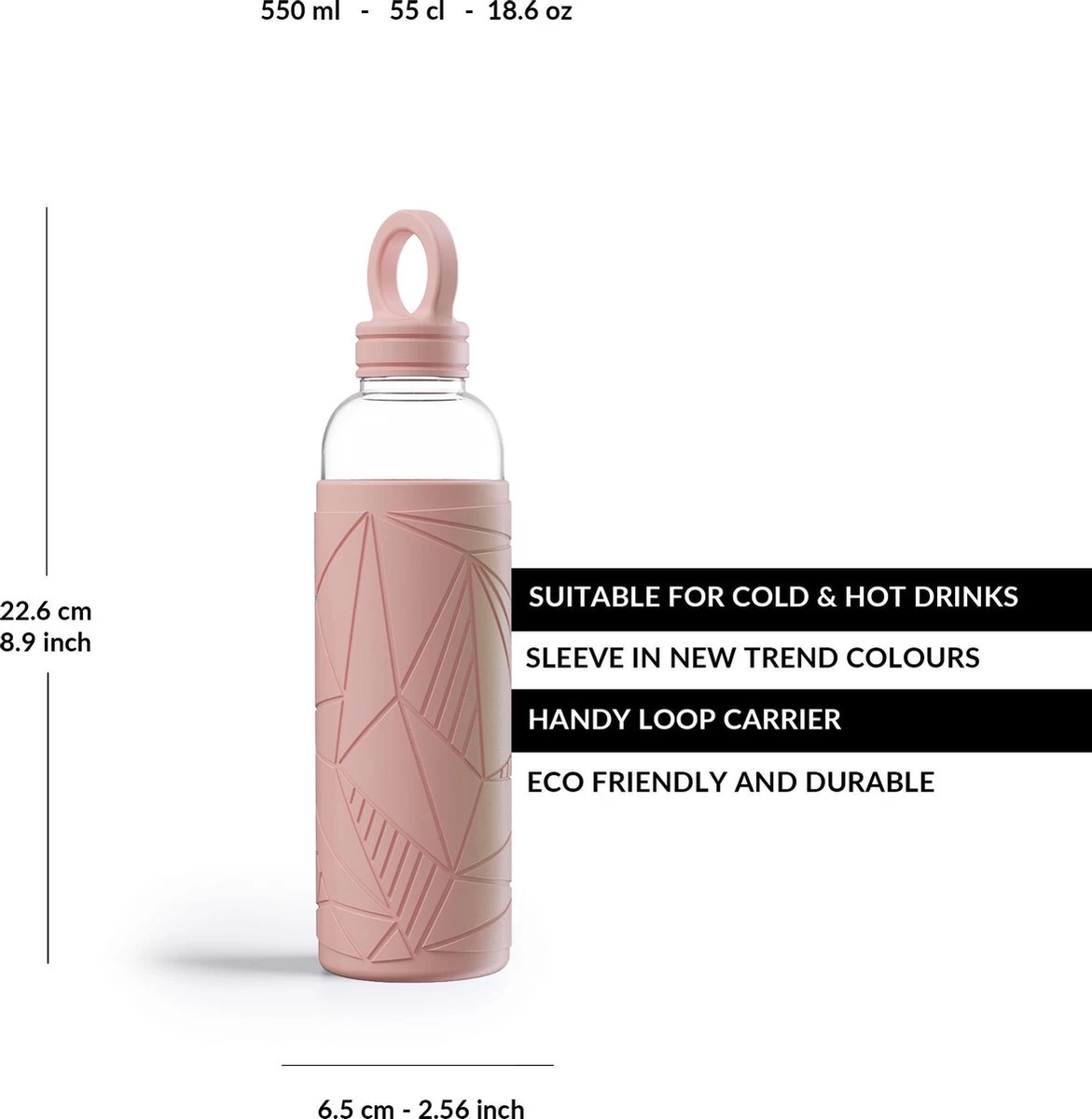 Libbey Waterfles - Glazen Drinkfles - 550 Ml - French Rose - Afbeelding 2