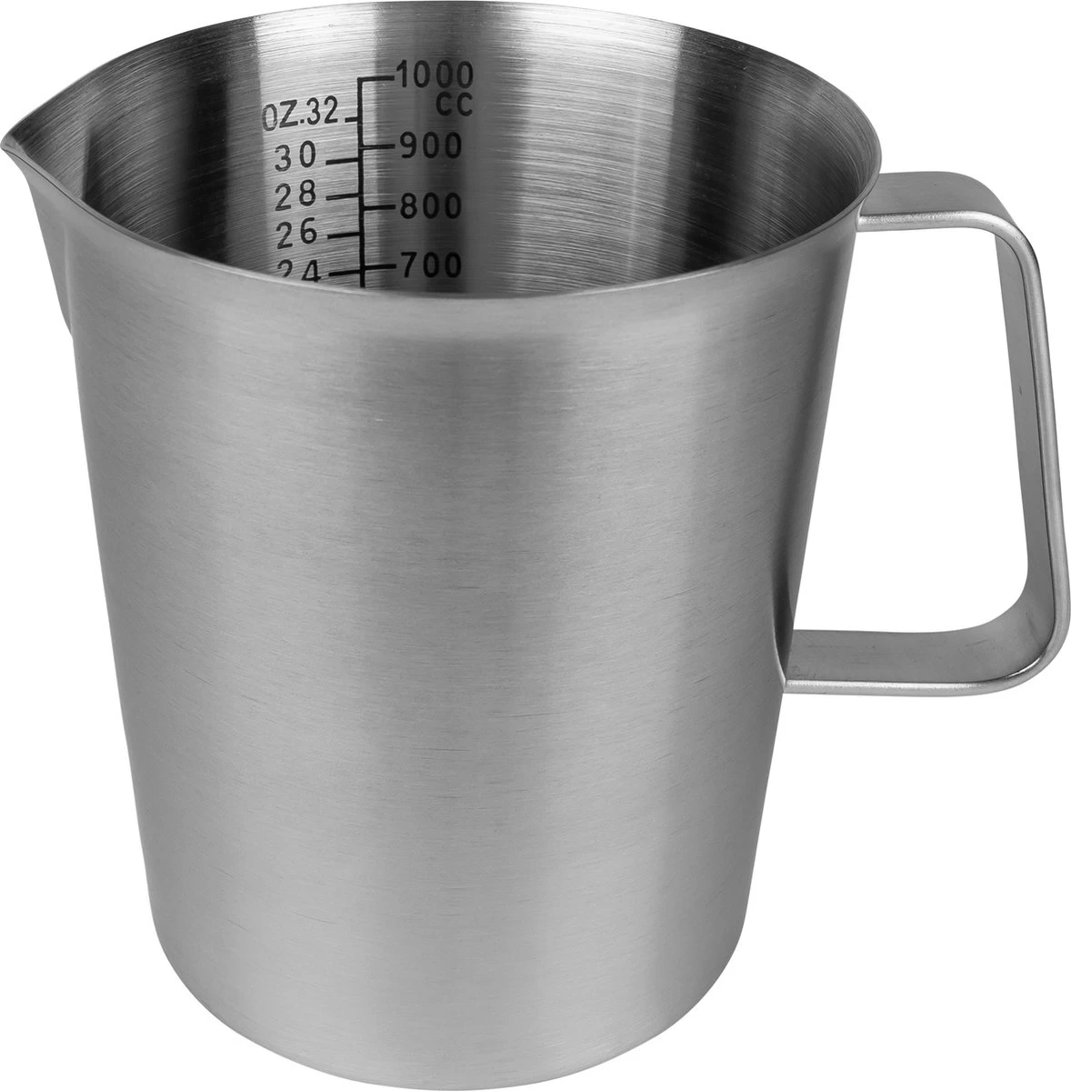 Krumble Maatbeker Met Schenktuit - Maatbekers - Meetbeker Voor Koken En Bakken - Maatkan - Kookgerei - Mengbeker - Blender Beker - RVS - 1 Liter - 12 X 15 X 13 Cm (Ixbxh) - Zilver