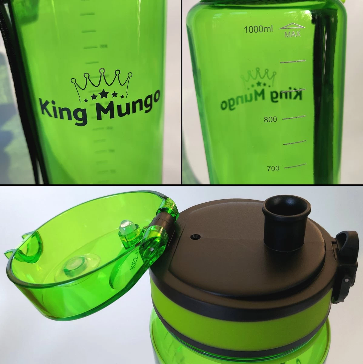 1 Liter Drinkfles - Vaatwasserbestendig - Sport Bidon Drinkbus King Mungo 1000ml Groen - Afbeelding 8