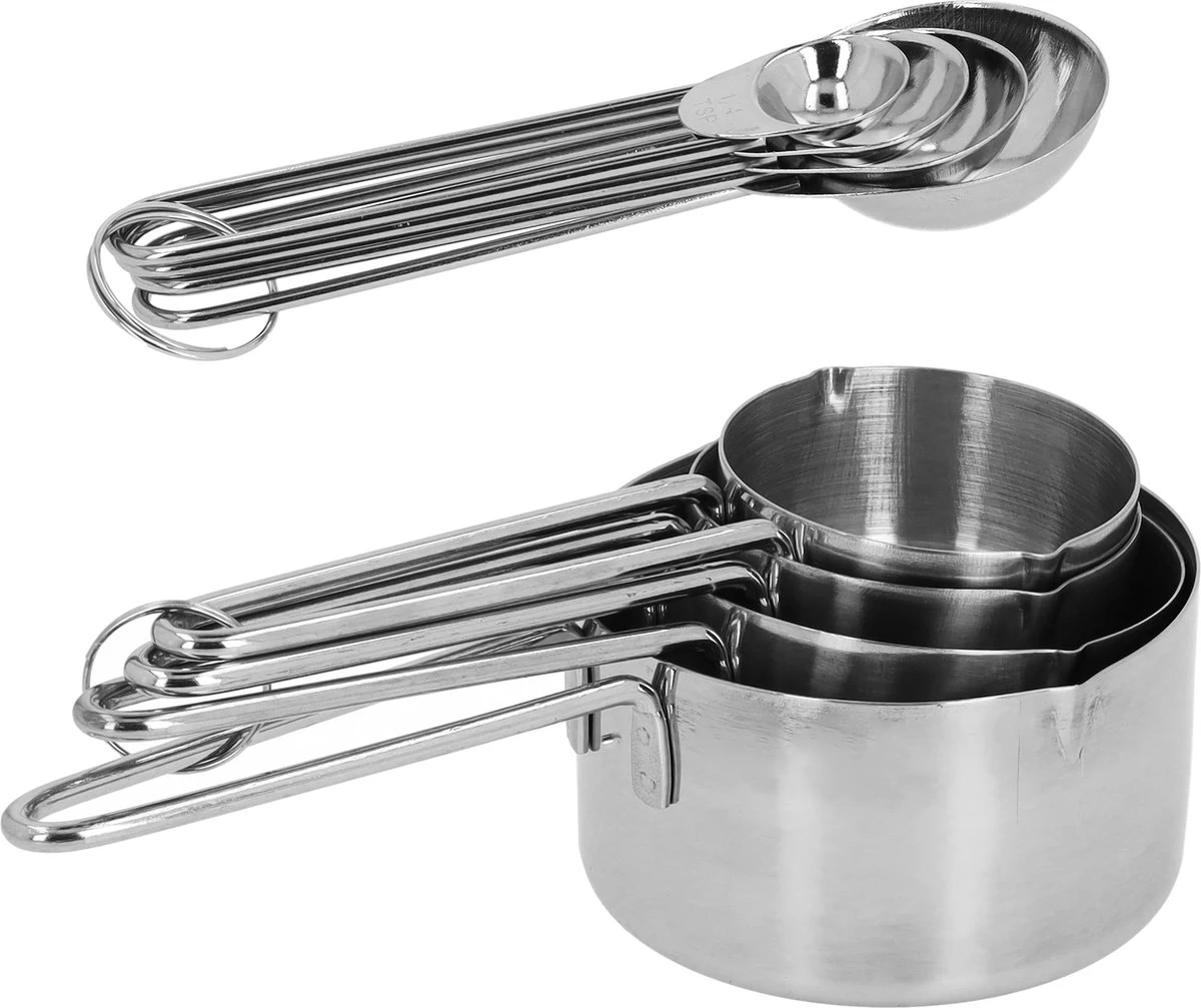 Krumble MaatCups En Lepels - Set Van 8 - Maatcupjes - Maatlepels - Maatbekers - Maatschepjes - Cups - Spoons - Tablespoon - Teaspoon - RVS - 250 Ml + 125 Ml + 80 Ml + 60 Ml + 15 + 5 + 2,5 + 1,25 Ml - Afbeelding 2