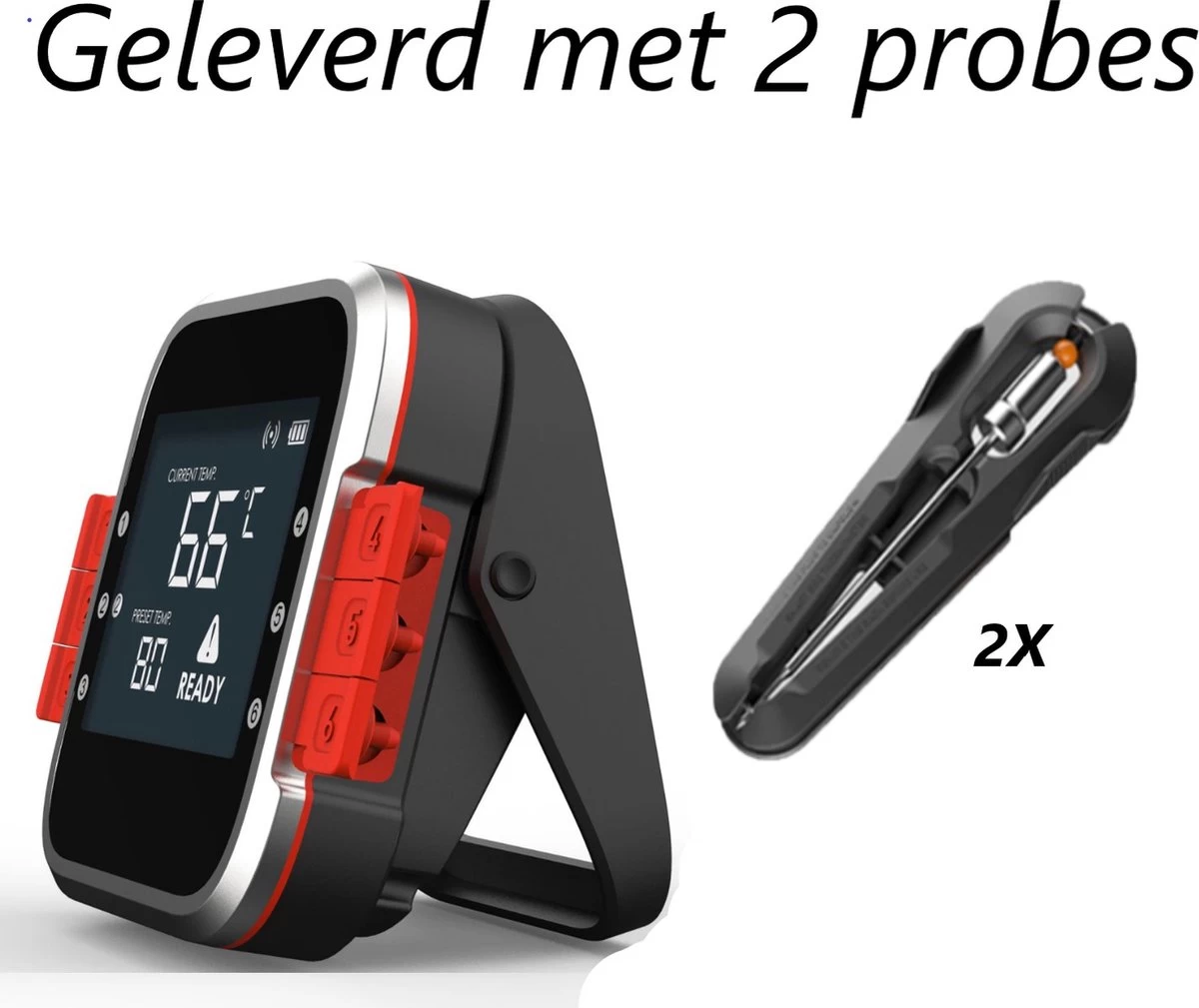 AidMax Vleesthermometer Met Optie Tot 6 Sondes – Bluetooth Met App – Digitale Kernthermomter – Thermometer Geschikt Voor BBQ, Oven & Grill – Incl. Batterijen - Geleverd Met 2 Sondes - Afbeelding 6