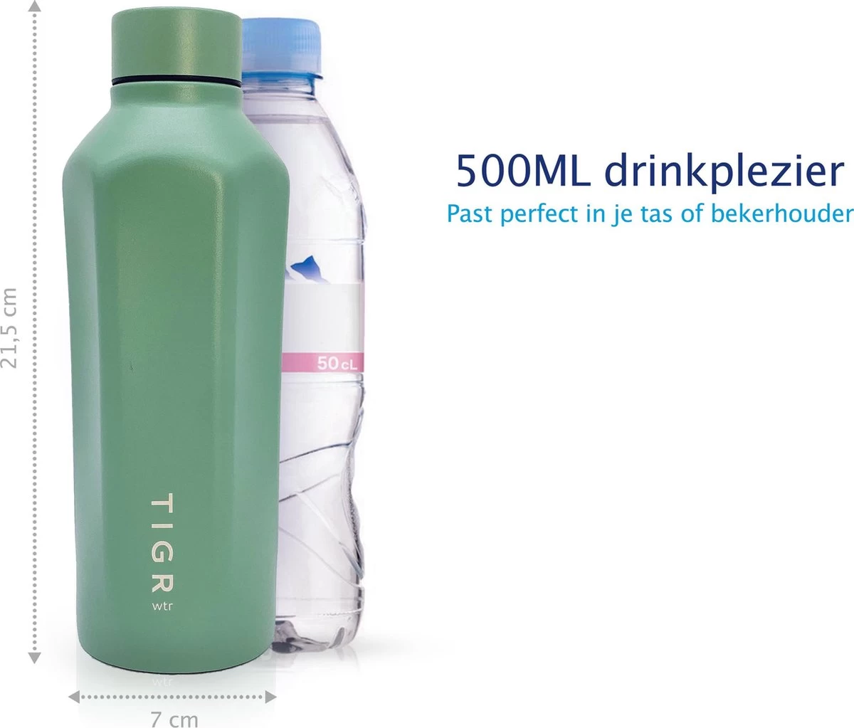 TIGR Hexagon - Drinkfles - Thermosfles - RVS - 500ml - Groen - Met Afwasborstel - Afbeelding 3