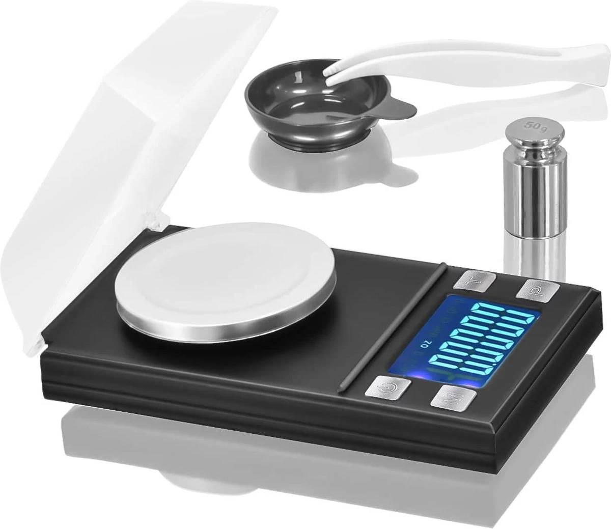 Imtex Precisieweegschaal 50 G / 0,001 Gram - Milligram-Weegschaal - Zakweegschaal - Laboratoriumweegschaal Met LCD-Display - Brievenweegschaal - Professionele Digitale Weegschaal - Goudweegschaal - Zwart - Afbeelding 7
