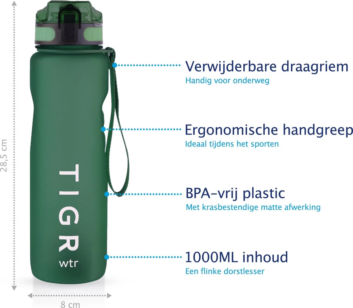 TIGR The Athlete - Drinkfles - Waterfles Met Fruit Filter - 1000ml - Groen - Met Mengbal Voor Shakes - Afbeelding 4