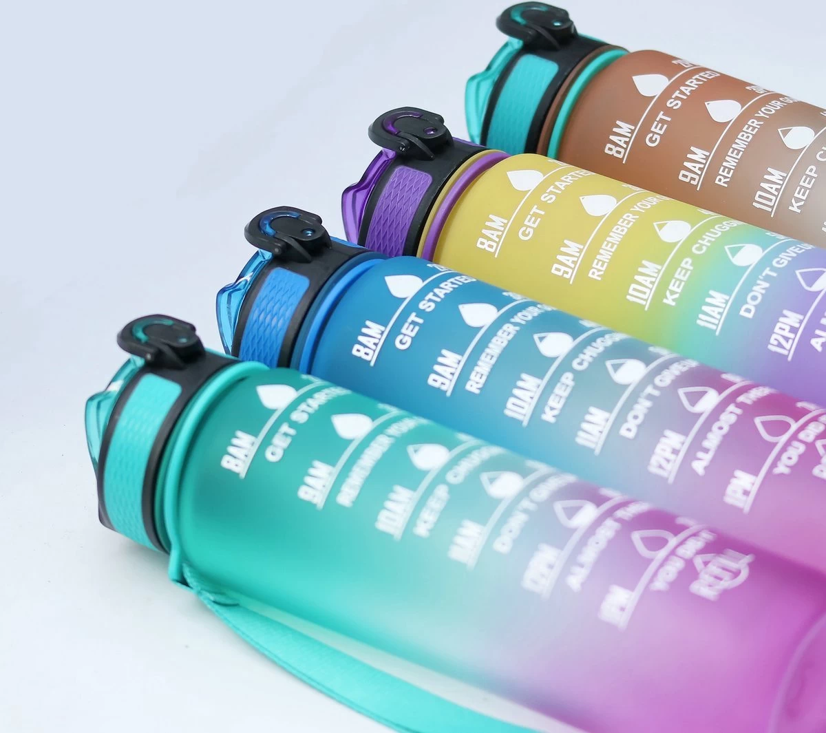 Merkloos Drinkfles – Luxe Drinkfles Met Rietje – Waterfles 1 Liter – Water Bottle – Motivatie Waterfles Met Tijdmarkeringen - Afbeelding 6