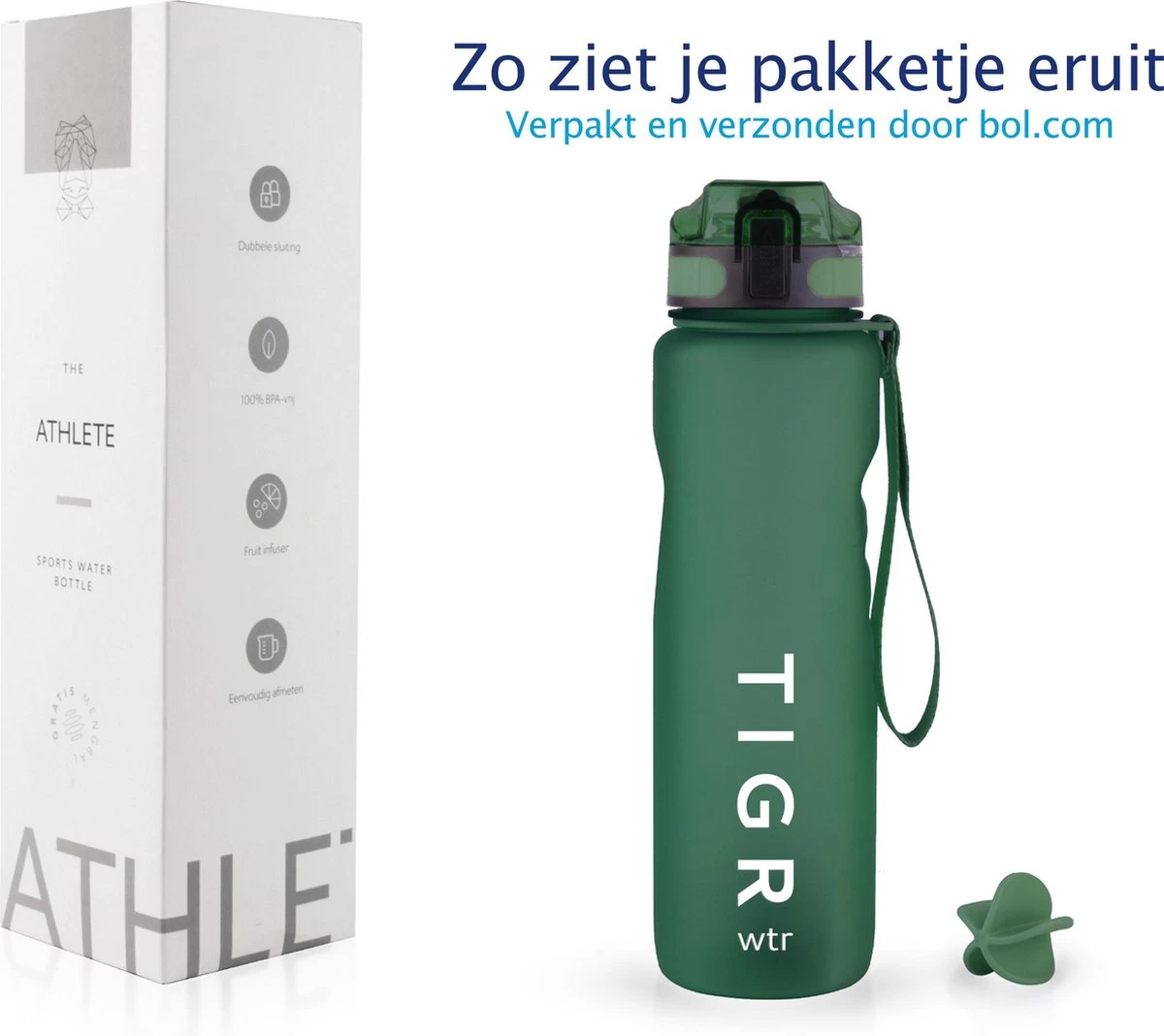 TIGR The Athlete - Drinkfles - Waterfles Met Fruit Filter - 1000ml - Groen - Met Mengbal Voor Shakes - Afbeelding 6