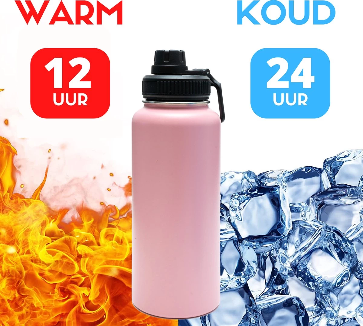 Thermosfles - Pastel Pink - 1 Liter - Extra Dop Met Rietje & Drinktuit - Thermosflessen - Isoleerfles - BPA Vrij - Lekvrij - Thermosfles 1 Liter - Isoleerfles 1 Liter - Thermoskan - Isoleerbeker - Thermosbeker - Afbeelding 2