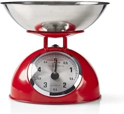 Nedis Keukenweegschaal - Analoog - Roestvrij Staal - Verwijderbare Kom - Rood