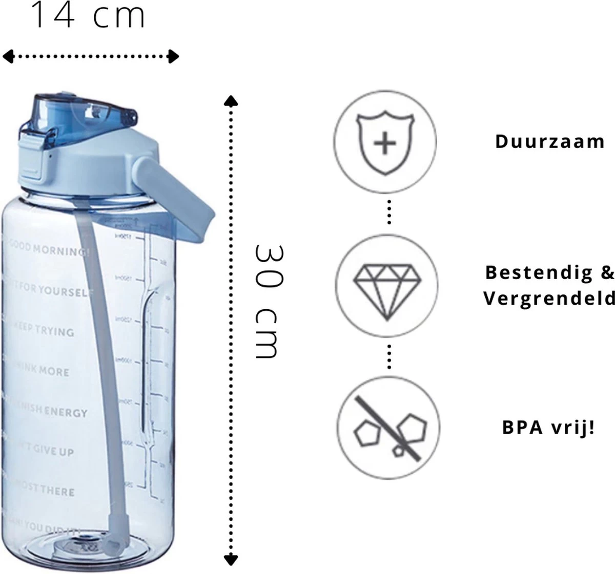 Merkloos Waterfles - Drinkfles - Bidon - Waterfles Met Tijdmarkeringen - Motivatie Waterfles - Waterfles & Drinkfles & Bidon 2 Liter - Drinkfles & Waterfles Met Rietje - Drinkfles Kinderen & Volwassenen - Grote Waterfles | Groen, 2 Liter - Afbeelding 2