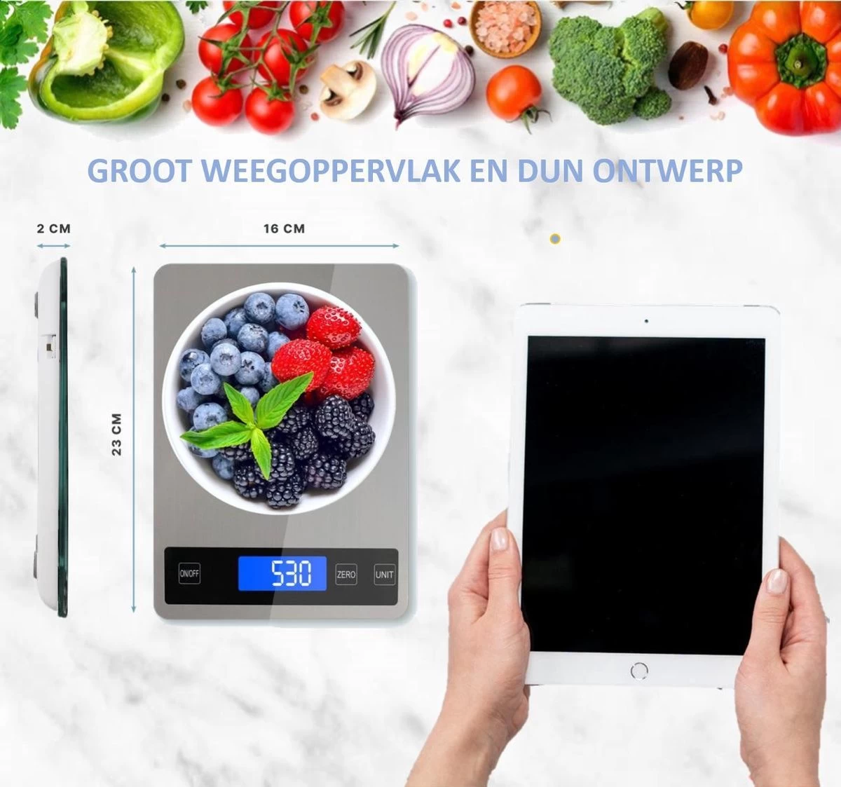 Hermanos® Digitale Precisie Keukenweegschaal - Weegschaal Keuken - 1 Gr Tot 15 Kg - Tarra Functie - Bluetooth Met Voedingsapp - Incl. Batterijen - RVS - Afbeelding 9