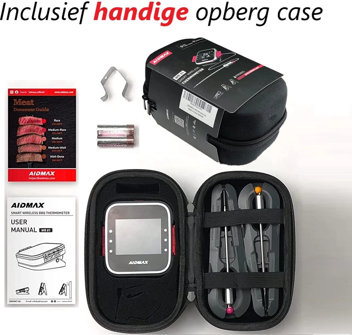 AidMax Vleesthermometer Met Optie Tot 6 Sondes – Bluetooth Met App – Digitale Kernthermomter – Thermometer Geschikt Voor BBQ, Oven & Grill – Incl. Batterijen - Geleverd Met 2 Sondes - Afbeelding 2