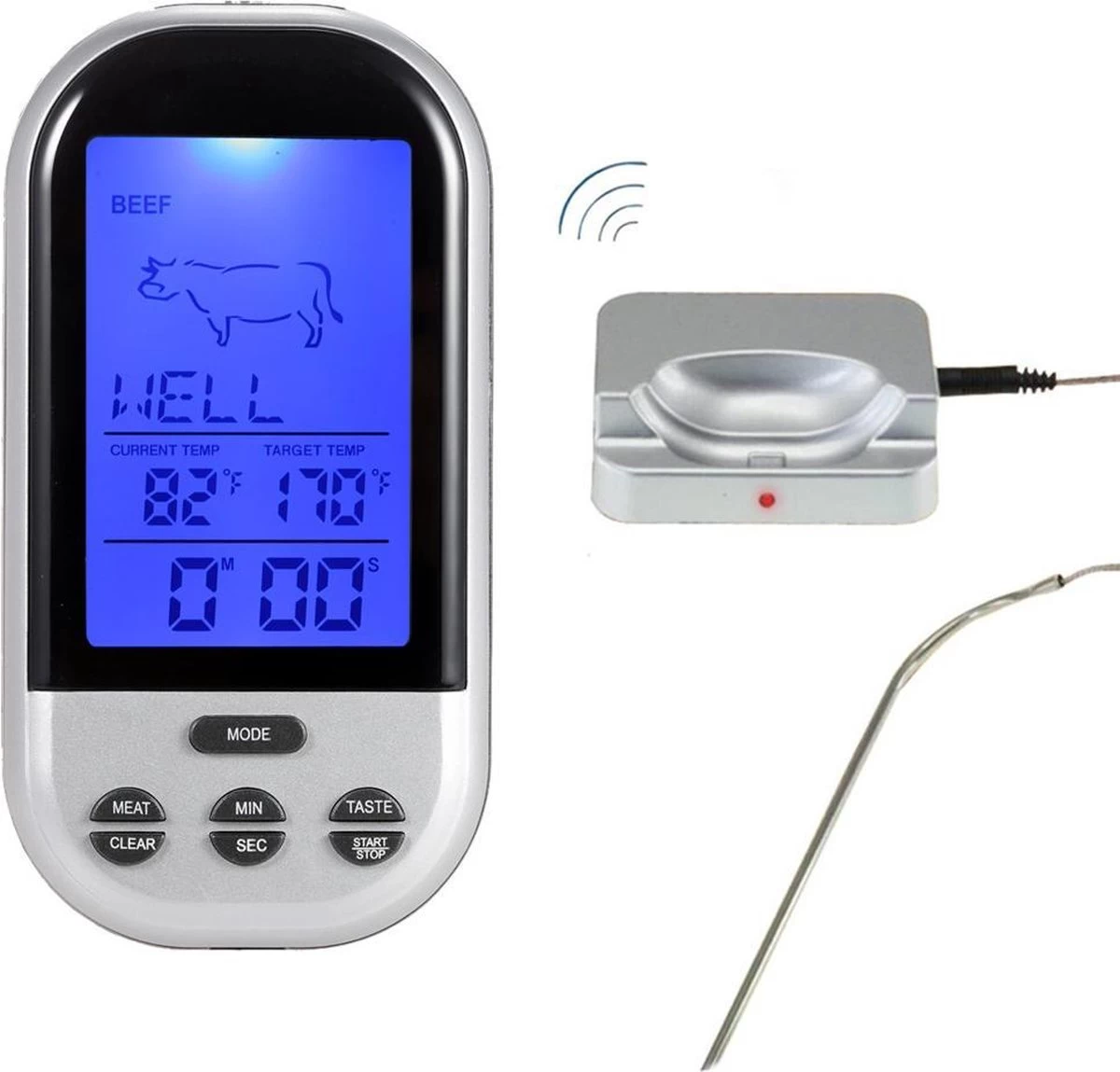 Wireless Vlees Thermometer Digitaal BBQ Thermometer Draadloos - Kernthermometer - Oventhermometer - Barbecue Thermometer - Ingestelde Temperaturen Vlees - Rund, Kip, Vis, Vleesthermometers - Suikerthermometer – Kookthermometer - Keukenthermometer - Afbeelding 2