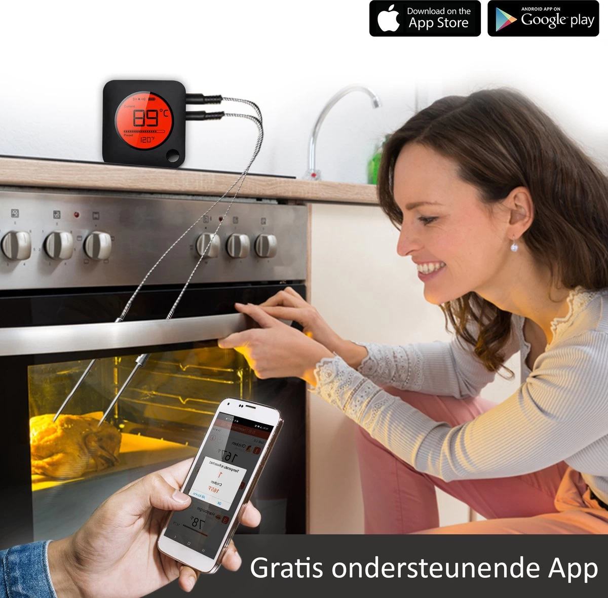 Claire BF-5 BBQ Thermometer - Vleesthermometer - Oventhermometer - Draadloos Met App - Incl. Batterijen En 6 Meetsondes - Afbeelding 3