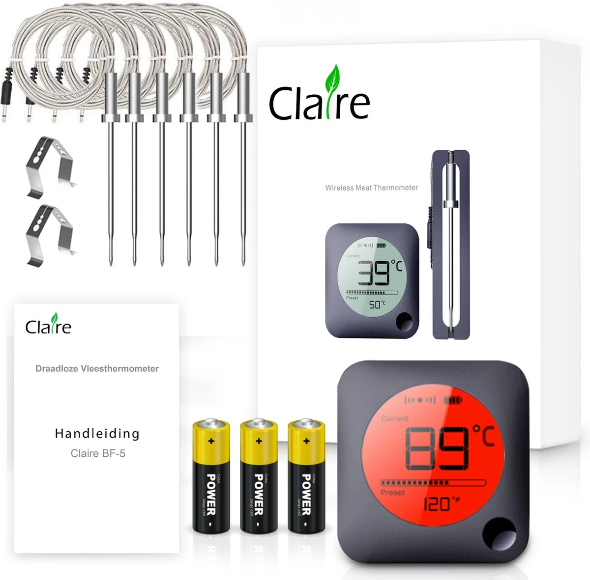 Claire BF-5 BBQ Thermometer - Vleesthermometer - Oventhermometer - Draadloos Met App - Incl. Batterijen En 6 Meetsondes - Afbeelding 5