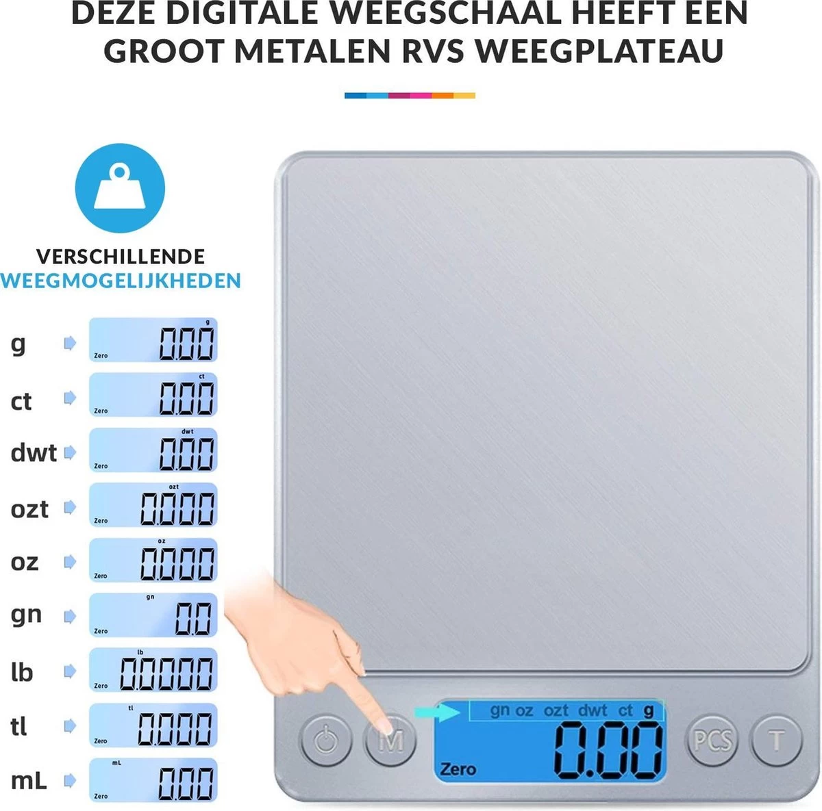 Keukenweegschaal Digitaal Met Kom - Precisie Weegschaal RVS - 500g X 0.01g - Afbeelding 7