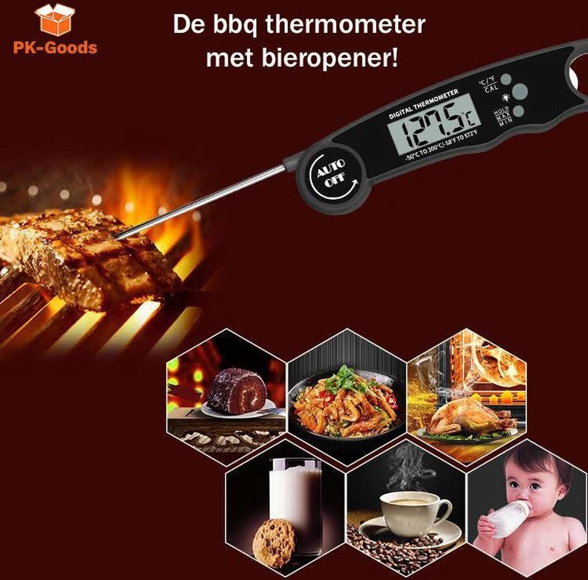 Merkloos PK Goods BBQ Thermometer- BBQ Accesoires -Draadloze Thermometer- Kernthermometer - Waterdicht- Vleesthermometer - Afbeelding 8