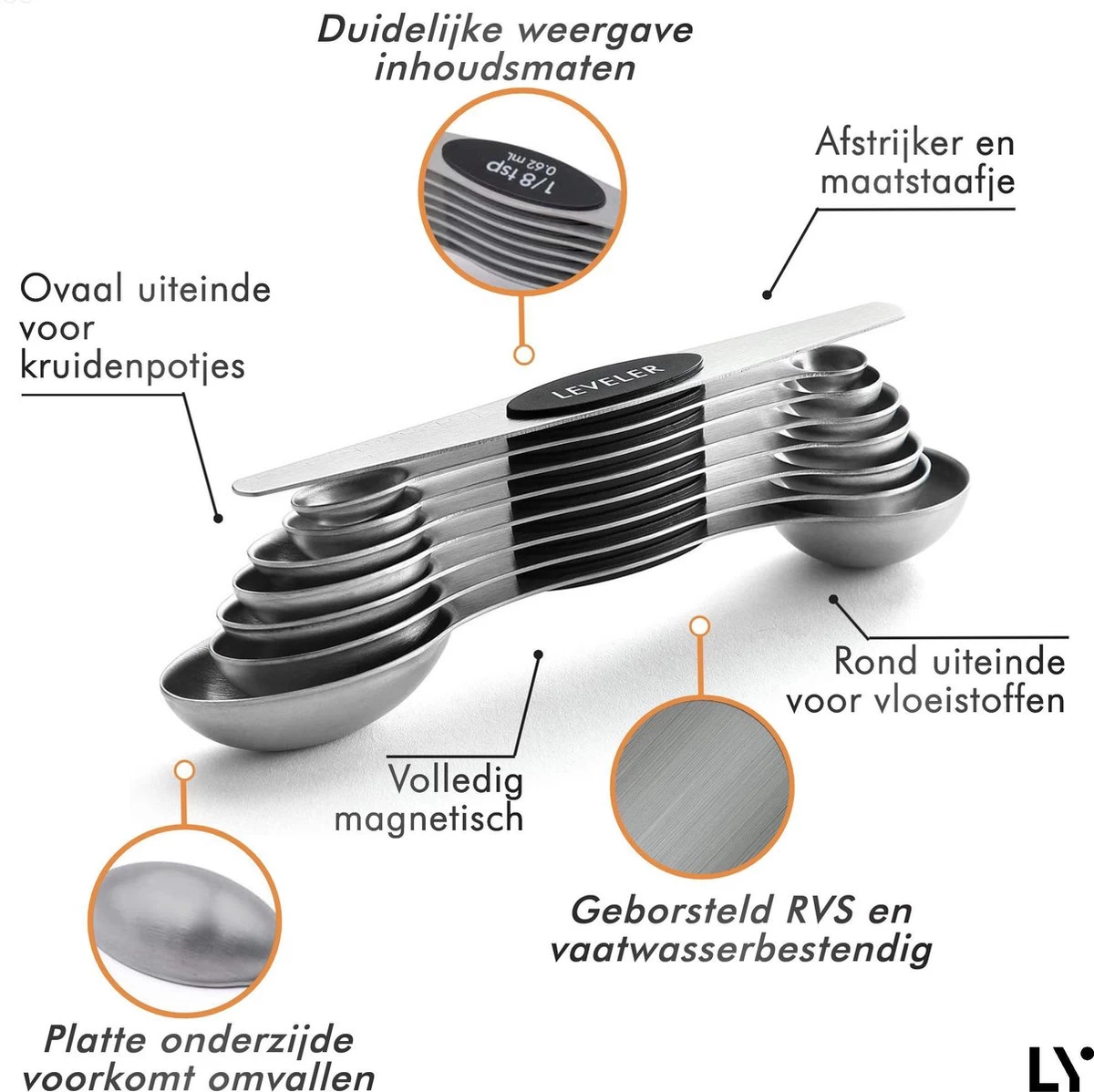 8-Delige Magnetische Maatlepel Set RVS - Measuring Cups And Spoons - Maatschepjes - Vast & Vloeibaar - Afbeelding 3