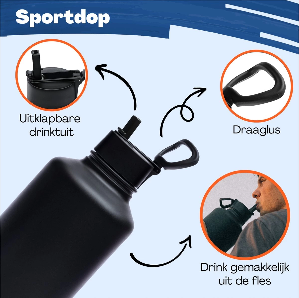 Drinkfles 2 Liter Met Rietje Waterjug Volwassenen - Complete Set - RVS 2L - 24uur Koud/12 Uur Warm - Zwart - Afbeelding 7