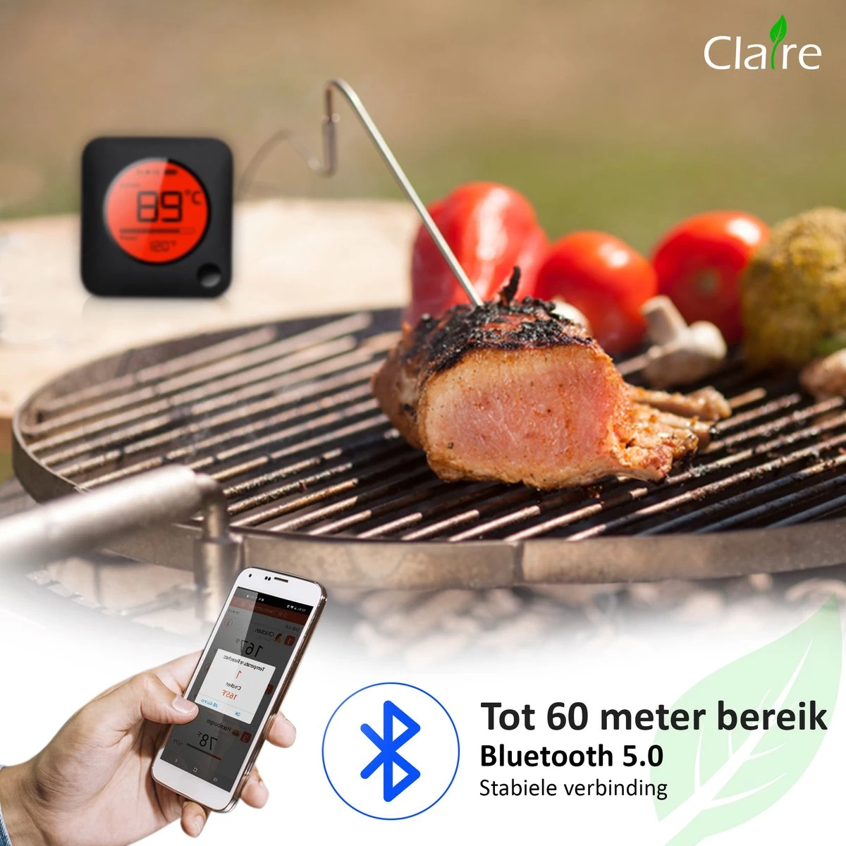 Claire BF-5 BBQ Thermometer - Vleesthermometer - Oventhermometer - Draadloos Met App - Incl. Batterijen En 6 Meetsondes - Afbeelding 2