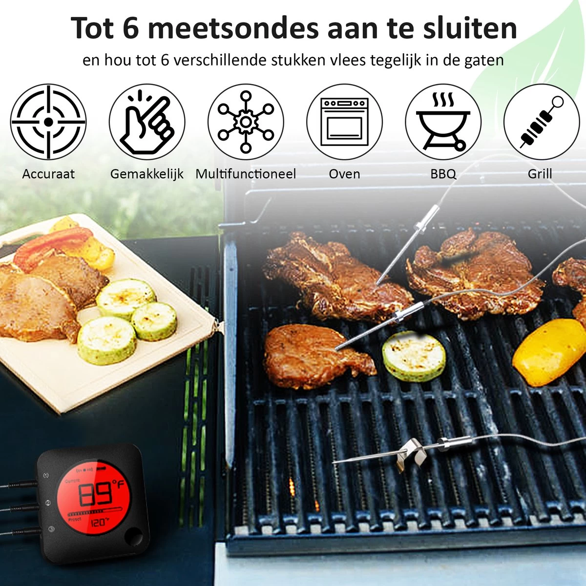 Claire BF-5 BBQ Thermometer - Vleesthermometer - Oventhermometer - Draadloos Met App - Incl. Batterijen En 6 Meetsondes - Afbeelding 6