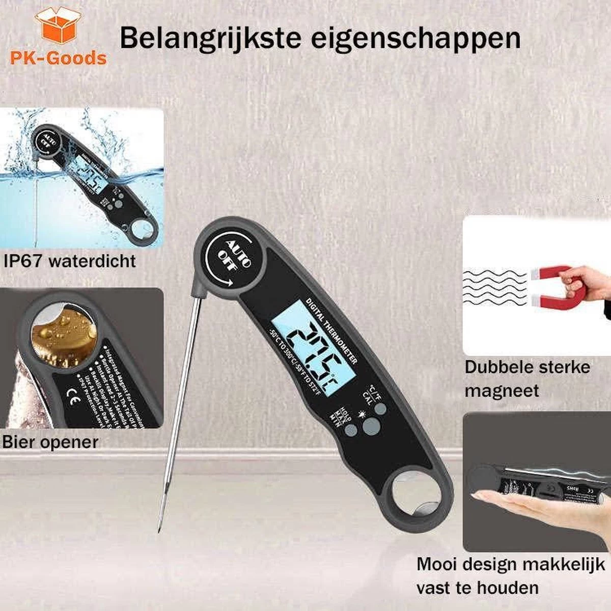 Merkloos PK Goods BBQ Thermometer- BBQ Accesoires -Draadloze Thermometer- Kernthermometer - Waterdicht- Vleesthermometer - Afbeelding 3