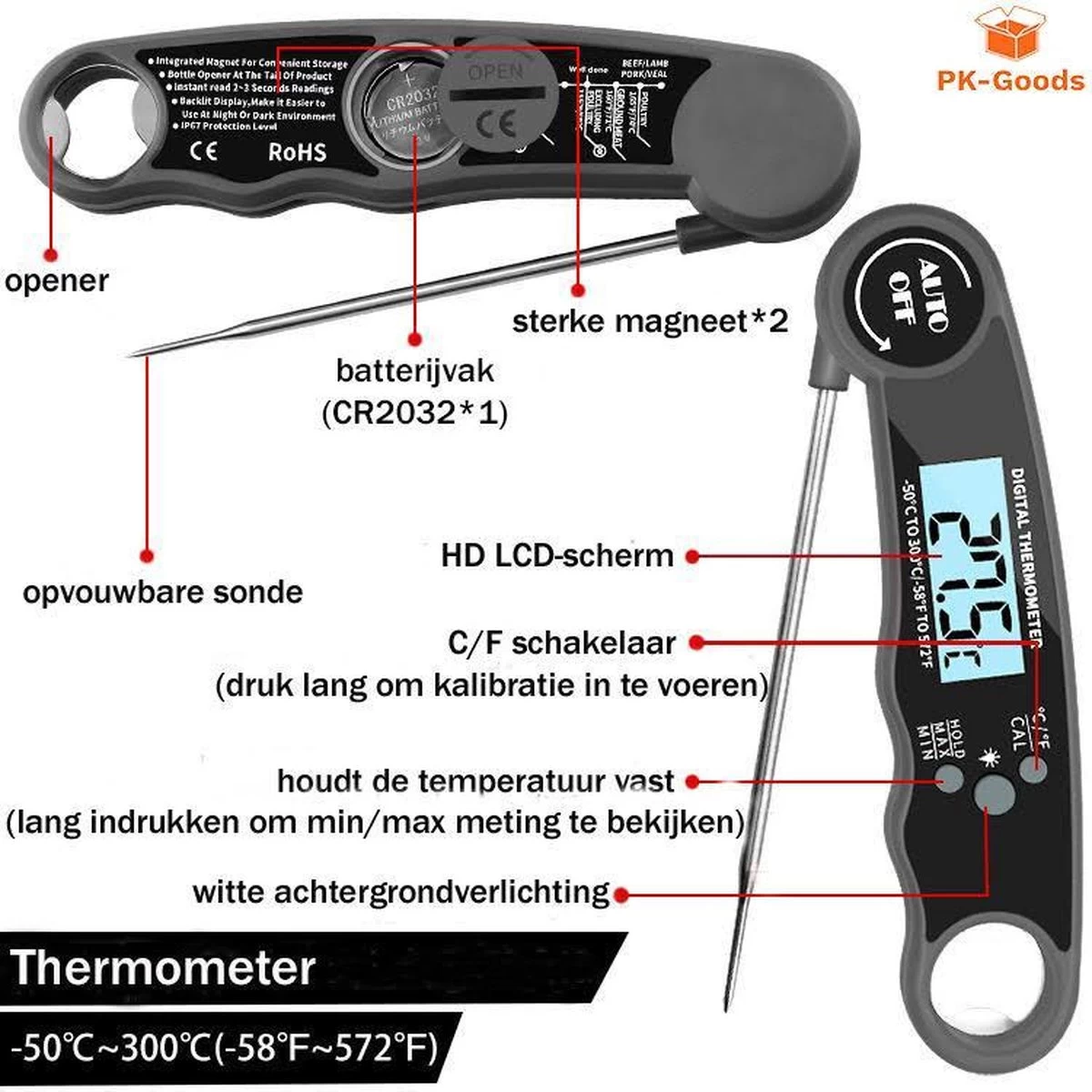 Merkloos PK Goods BBQ Thermometer- BBQ Accesoires -Draadloze Thermometer- Kernthermometer - Waterdicht- Vleesthermometer - Afbeelding 7
