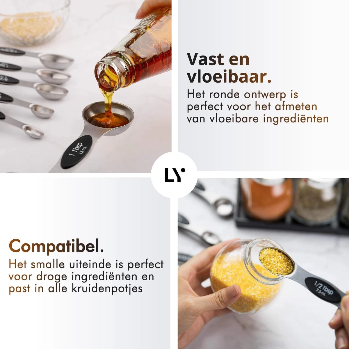 8-Delige Magnetische Maatlepel Set RVS - Measuring Cups And Spoons - Maatschepjes - Vast & Vloeibaar - Afbeelding 2