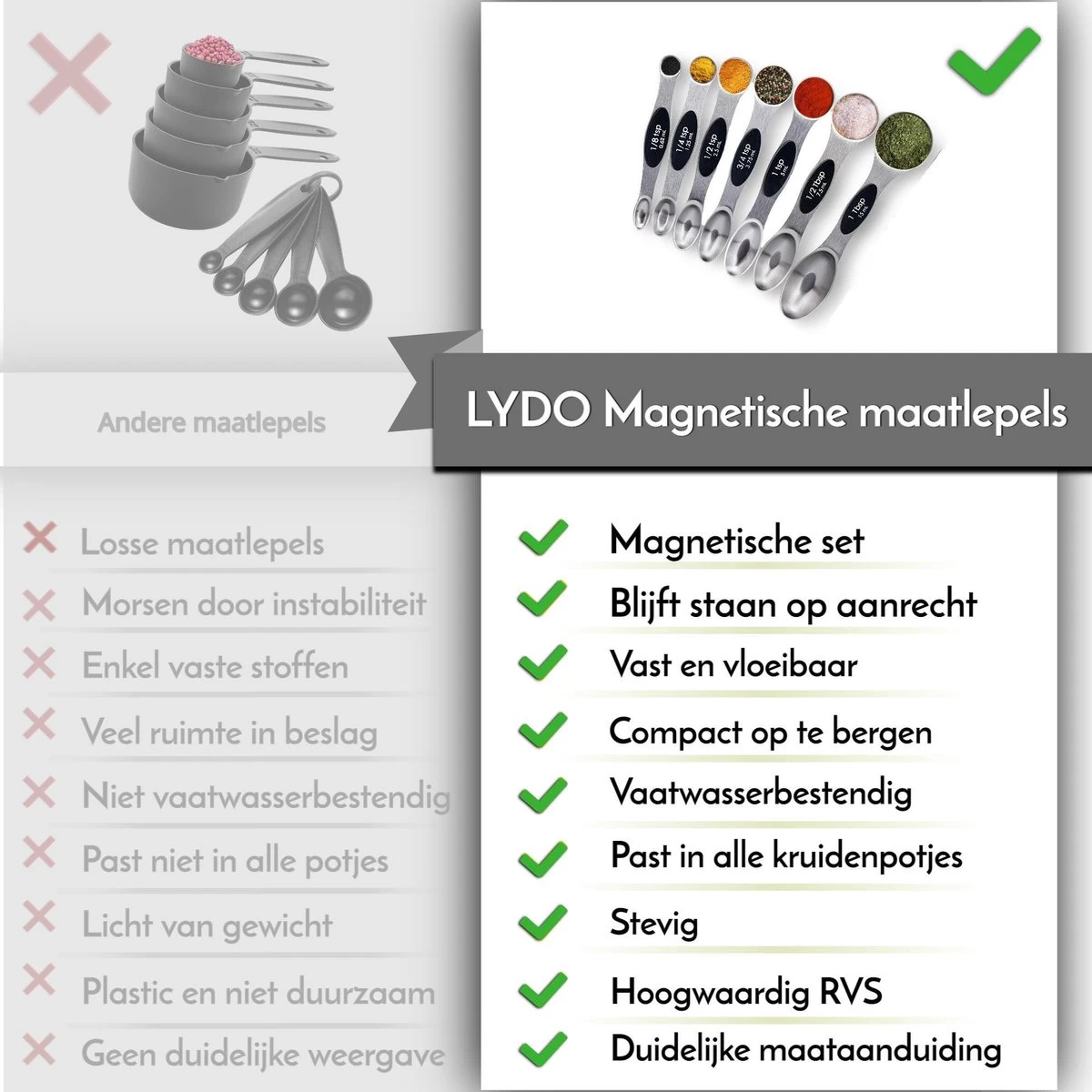 8-Delige Magnetische Maatlepel Set RVS - Measuring Cups And Spoons - Maatschepjes - Vast & Vloeibaar - Afbeelding 9
