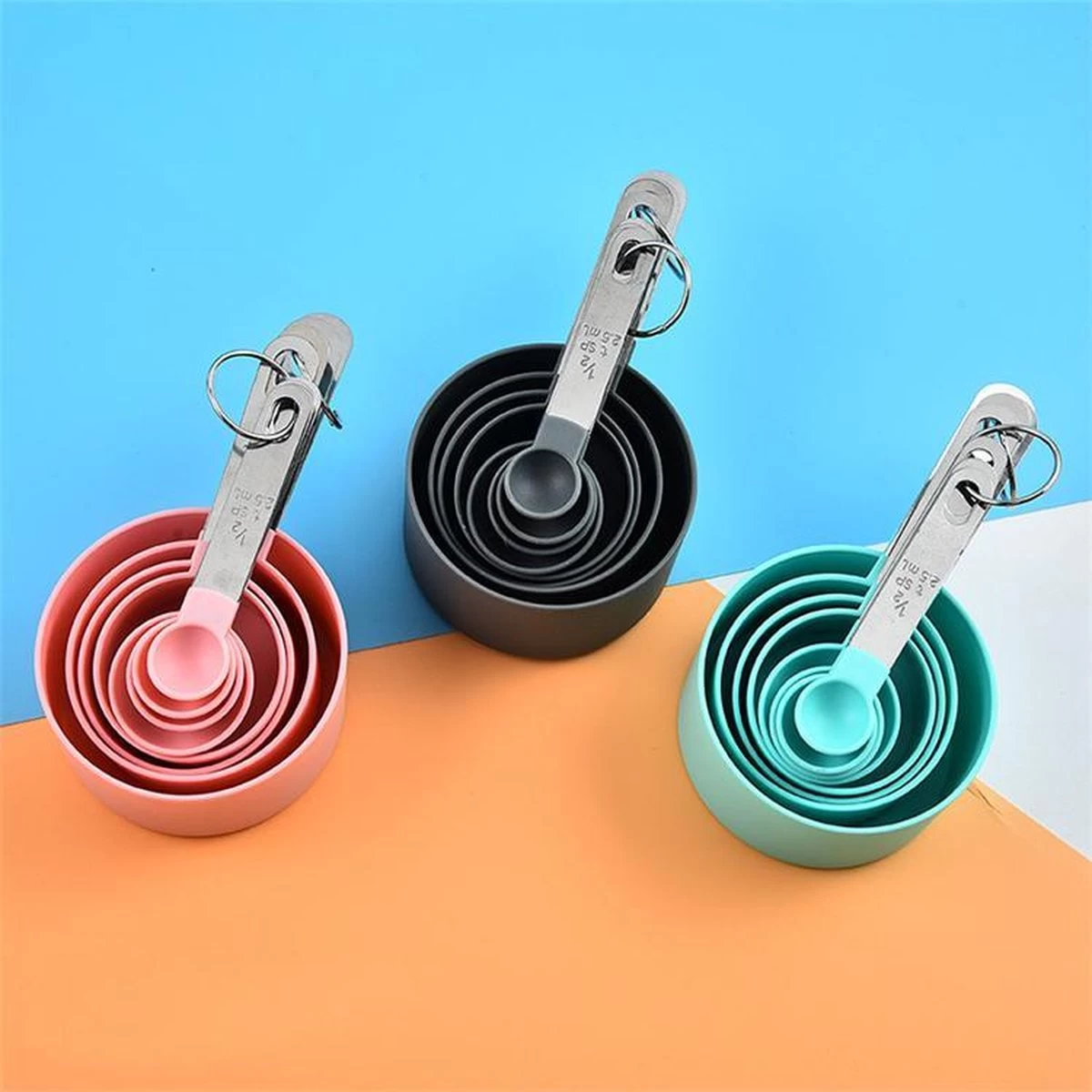 Merkloos SwissBex Maatbeker Set - Maatlepel - Wegen & Meten - 8 Delig - Kleur Roze - Afbeelding 2