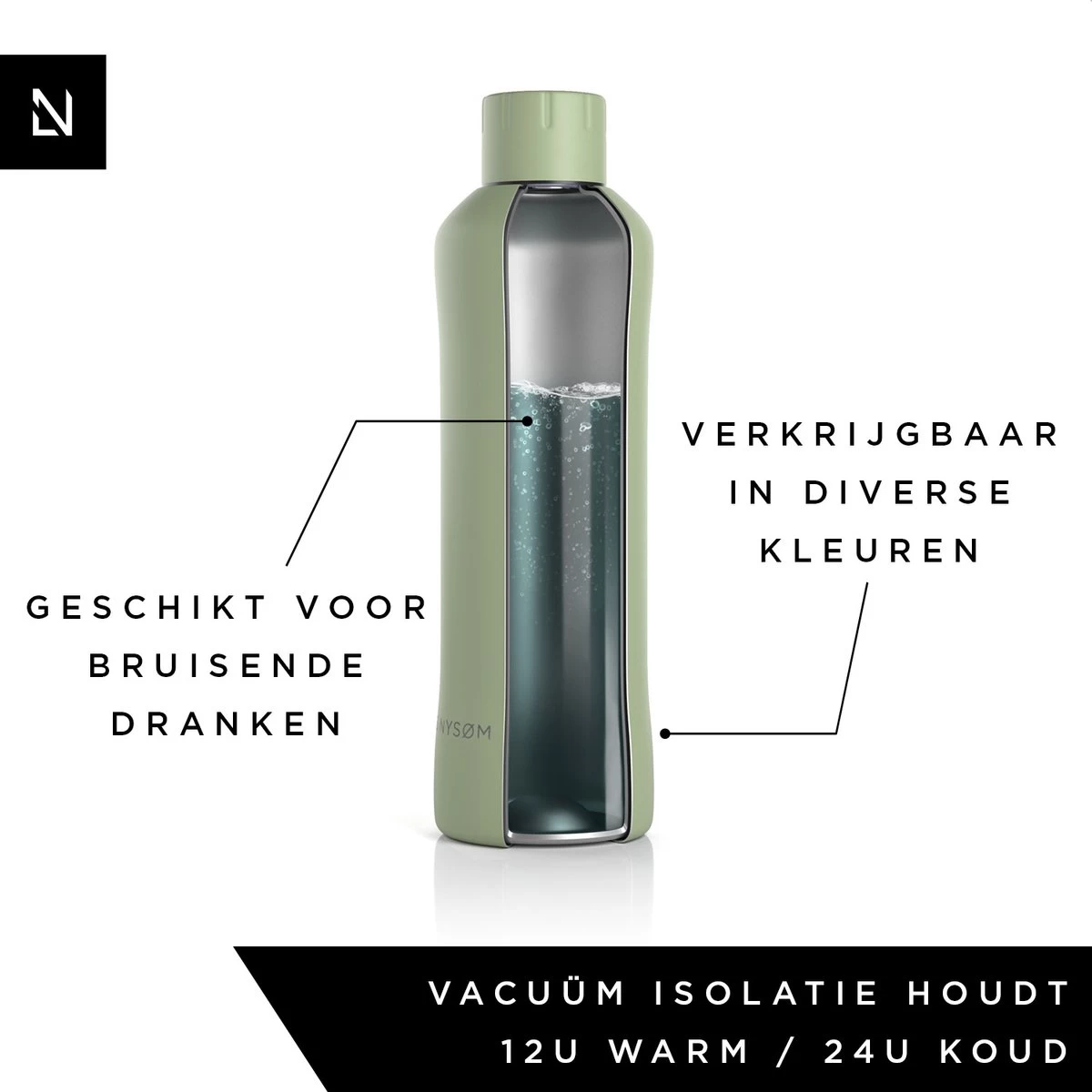 LARS NYSØM Roestvrijstalen Drinkfles 'Bølge' 750ml Sage - Afbeelding 5