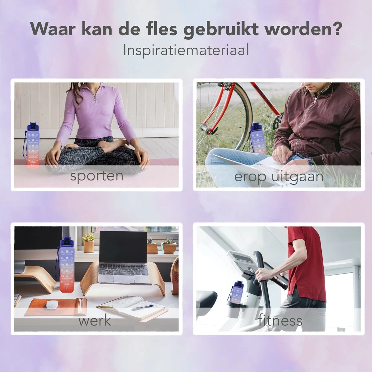 Seniq Motivatie Waterfles - 1 Liter - Drinkfles Met Tijdmarkering - Rietje - Paars Oranje - Afbeelding 5