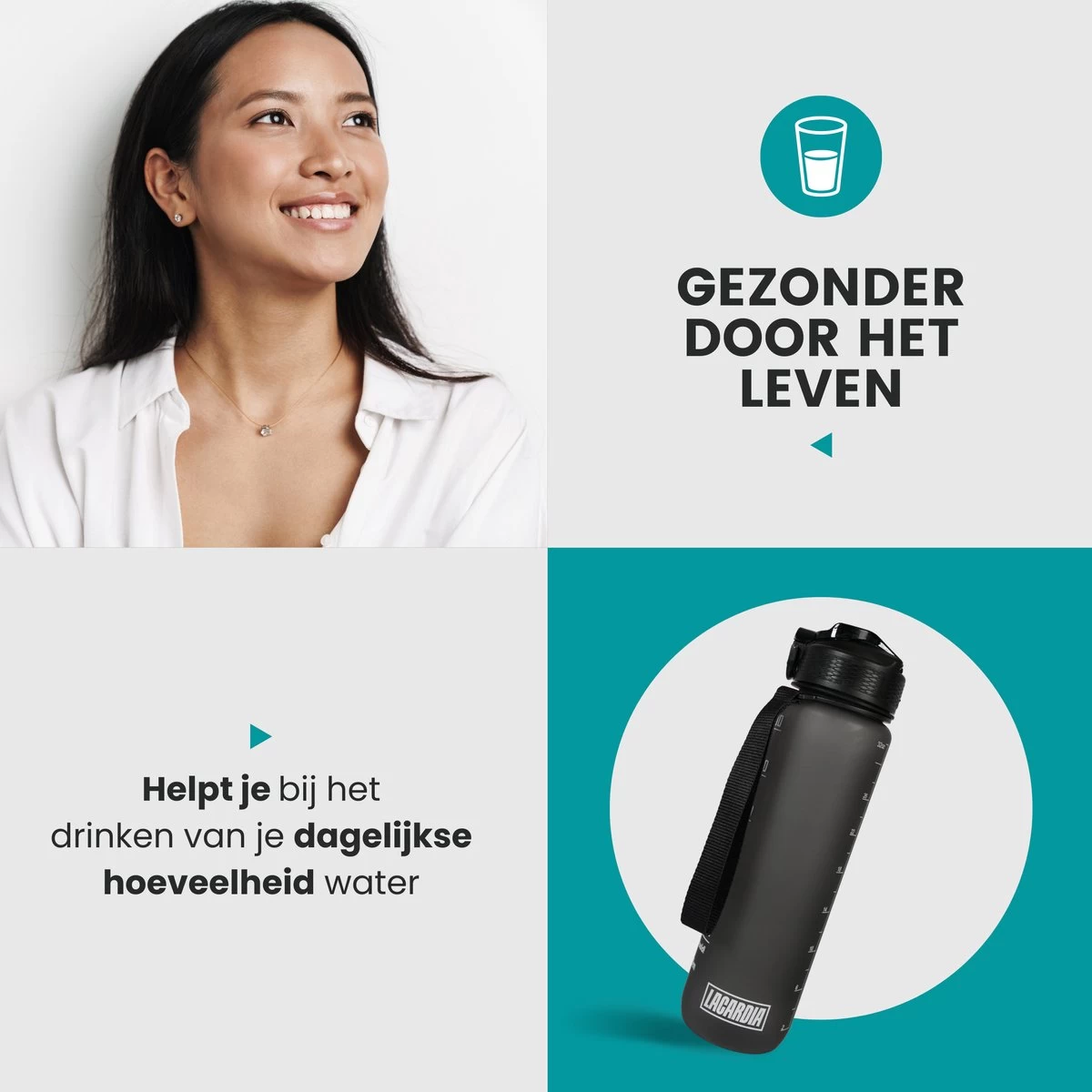 Lacardia Nederlandse Motivatie Waterfles Grijs 'Nederlandse Tekst' - Drinkfles Met Rietje - Waterfles 1 Liter - Waterfles Met Tijdmarkering - Afbeelding 5