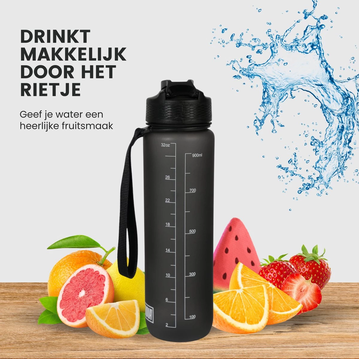 Lacardia Nederlandse Motivatie Waterfles Grijs 'Nederlandse Tekst' - Drinkfles Met Rietje - Waterfles 1 Liter - Waterfles Met Tijdmarkering - Afbeelding 6