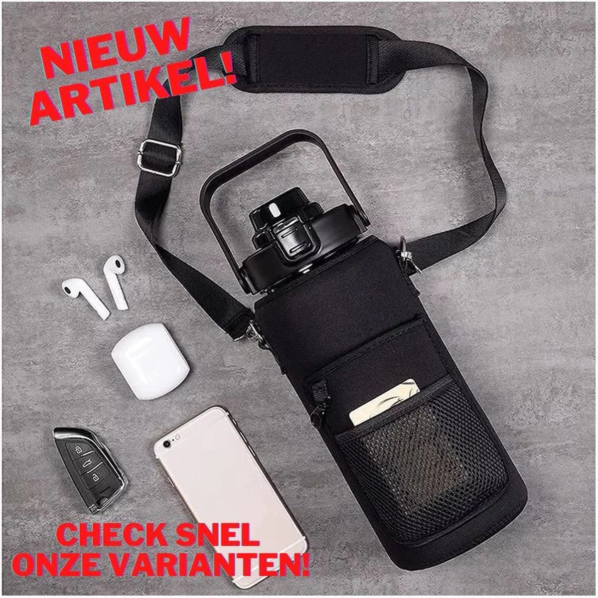 Merkloos 2 Liter Waterfles Groen Transparant - Gratis Armband - Grote Waterfles - Motivatie Fles - Bidon - Twee Liter Waterfles - Sportfles - Waterkan - Gallon - 2 Liter Bottle - Drinkfles - Schenkfles - Groen Transparant - Zwart Armbandje - Afbeelding 7