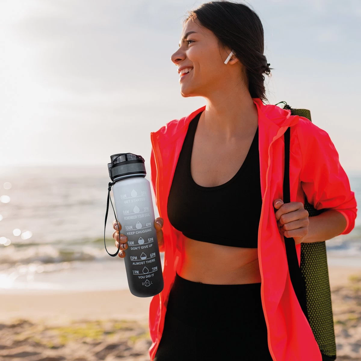 Nimma® Motivatie Waterfles - 1 Liter Drinkfles - Met Tijdmarkeringen En Fruitfilter - Zwart Wit - Afbeelding 6