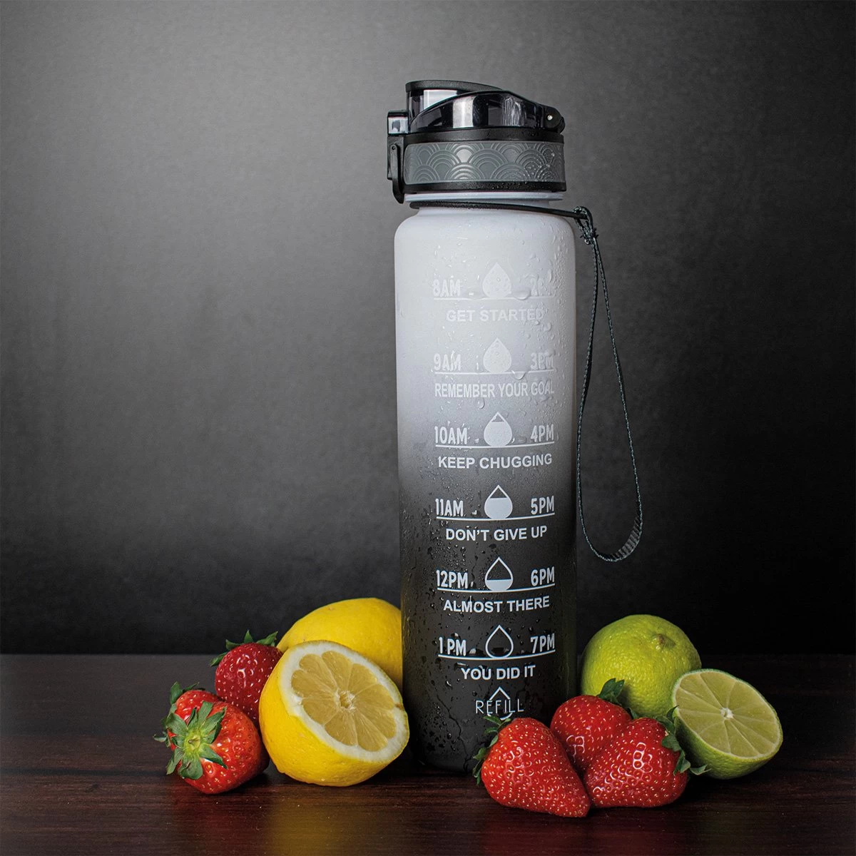 Nimma® Motivatie Waterfles - 1 Liter Drinkfles - Met Tijdmarkeringen En Fruitfilter - Zwart Wit - Afbeelding 7
