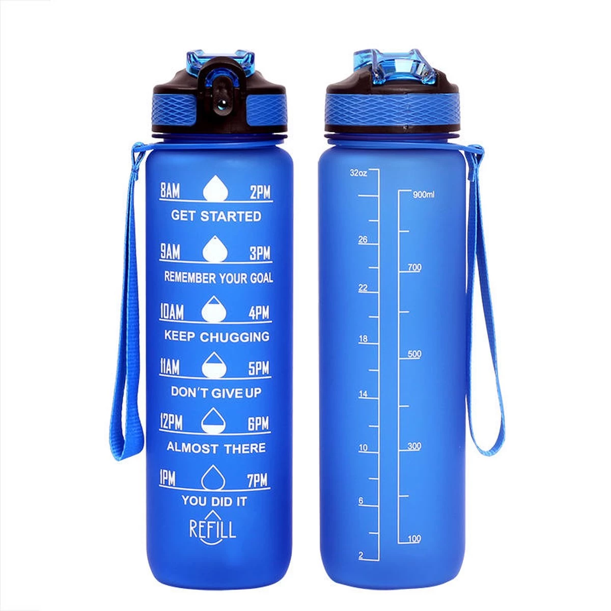 Waterfles Met Tijdmarkering - Motivatie Drinkfles Met Rietje - 1 Liter Waterfles - BPA Vrij - Blauw - Afbeelding 5