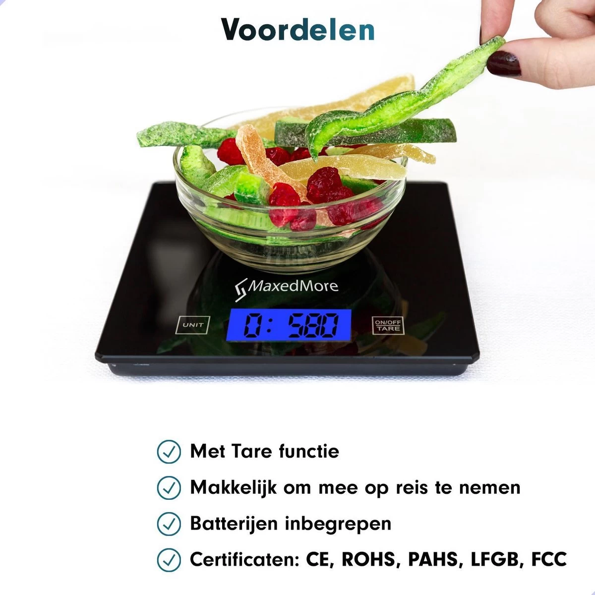 MaxedMore Digitale Precisie Keukenweegschaal - Weegschaal Keuken - Weegschaal - Digitaal - Met Gratis App - Nauwkeurig - Tot 5 Kg - Afbeelding 4