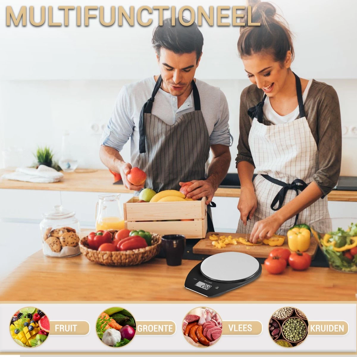 Kicinn Keukenweegschaal - Precisie Weegschaal - Digitale Keuken Weegschaal - 1gr Tot 5kg - Tarra Functie - Inclusief Batterijen - RVS/Zwart - Afbeelding 7