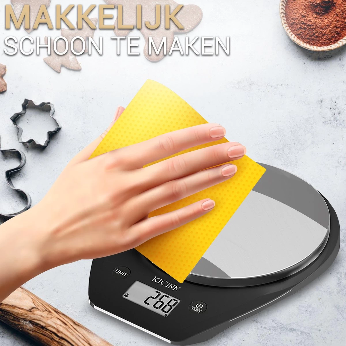 Kicinn Keukenweegschaal - Precisie Weegschaal - Digitale Keuken Weegschaal - 1gr Tot 5kg - Tarra Functie - Inclusief Batterijen - RVS/Zwart - Afbeelding 9