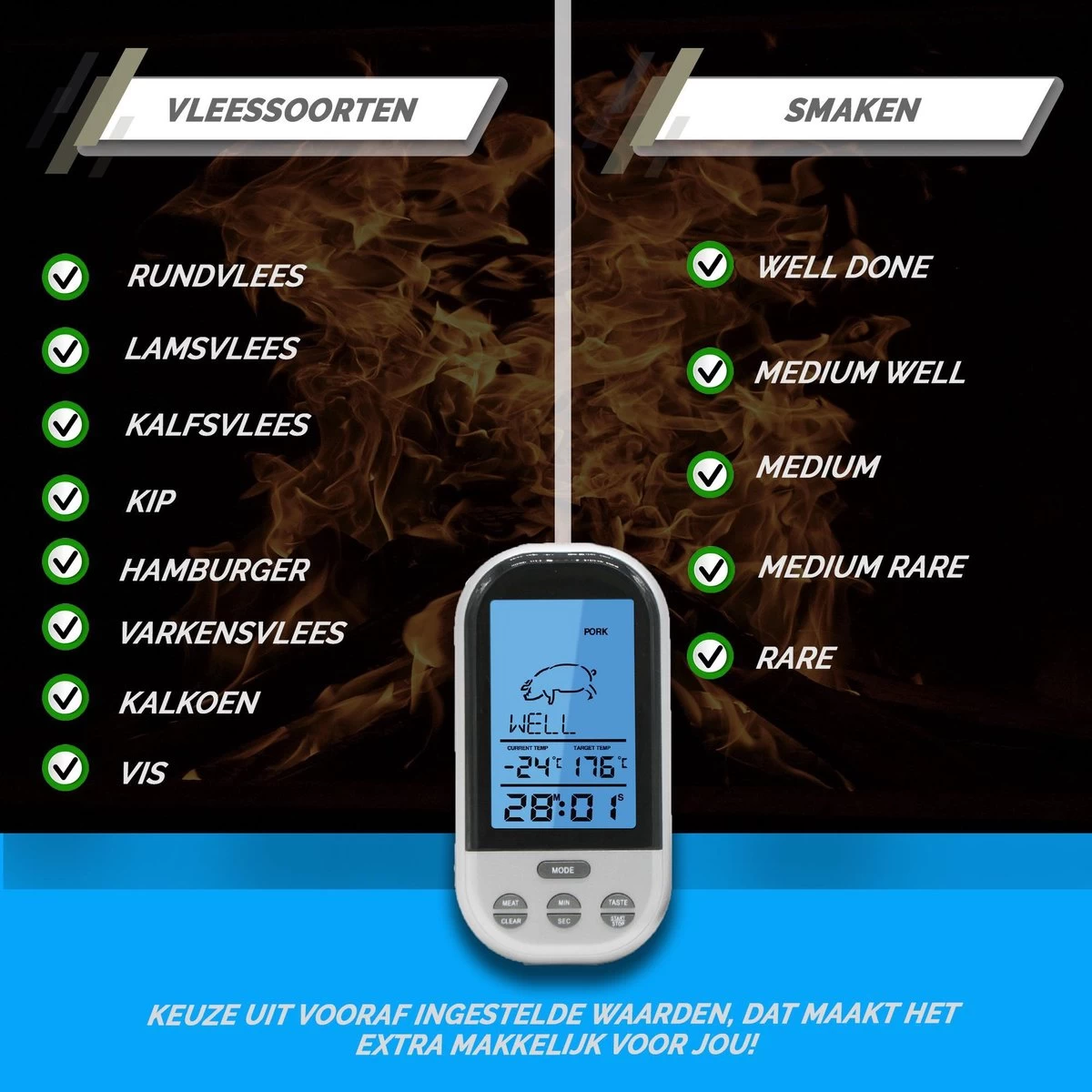 Mancor Digitale Vleesthermometer - Keukenthermometer - Afbeelding 4