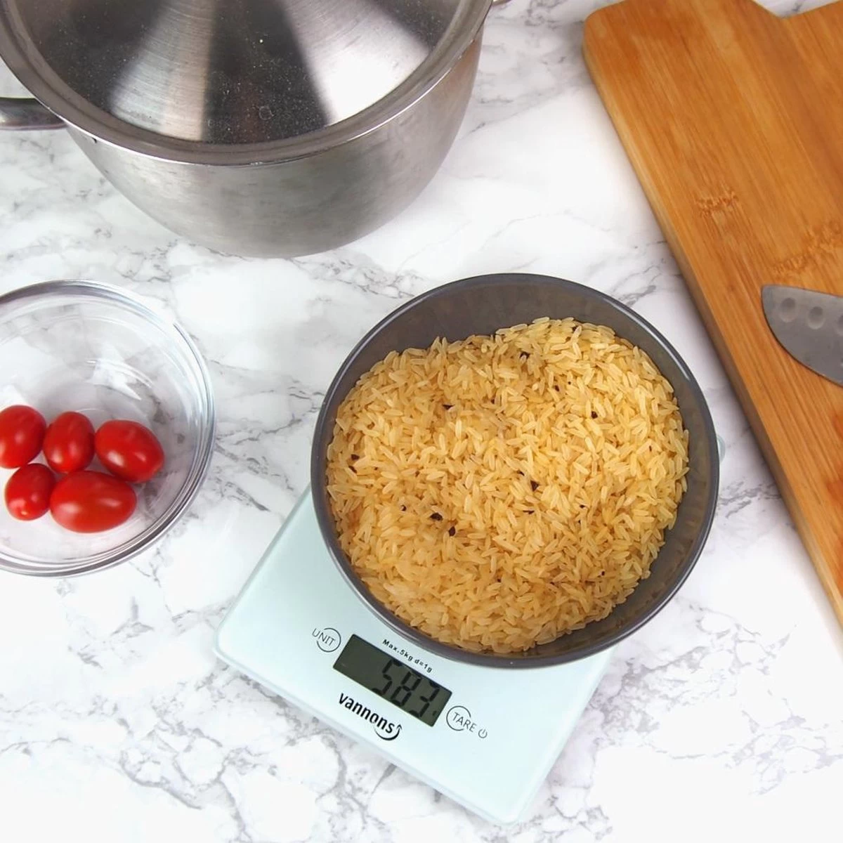 Vannons - Keukenweegschaal - Keukenweegschaal Digitaal - Precisie Weegschaal Tot 5 Kilo - Glas - Wit - Afbeelding 5