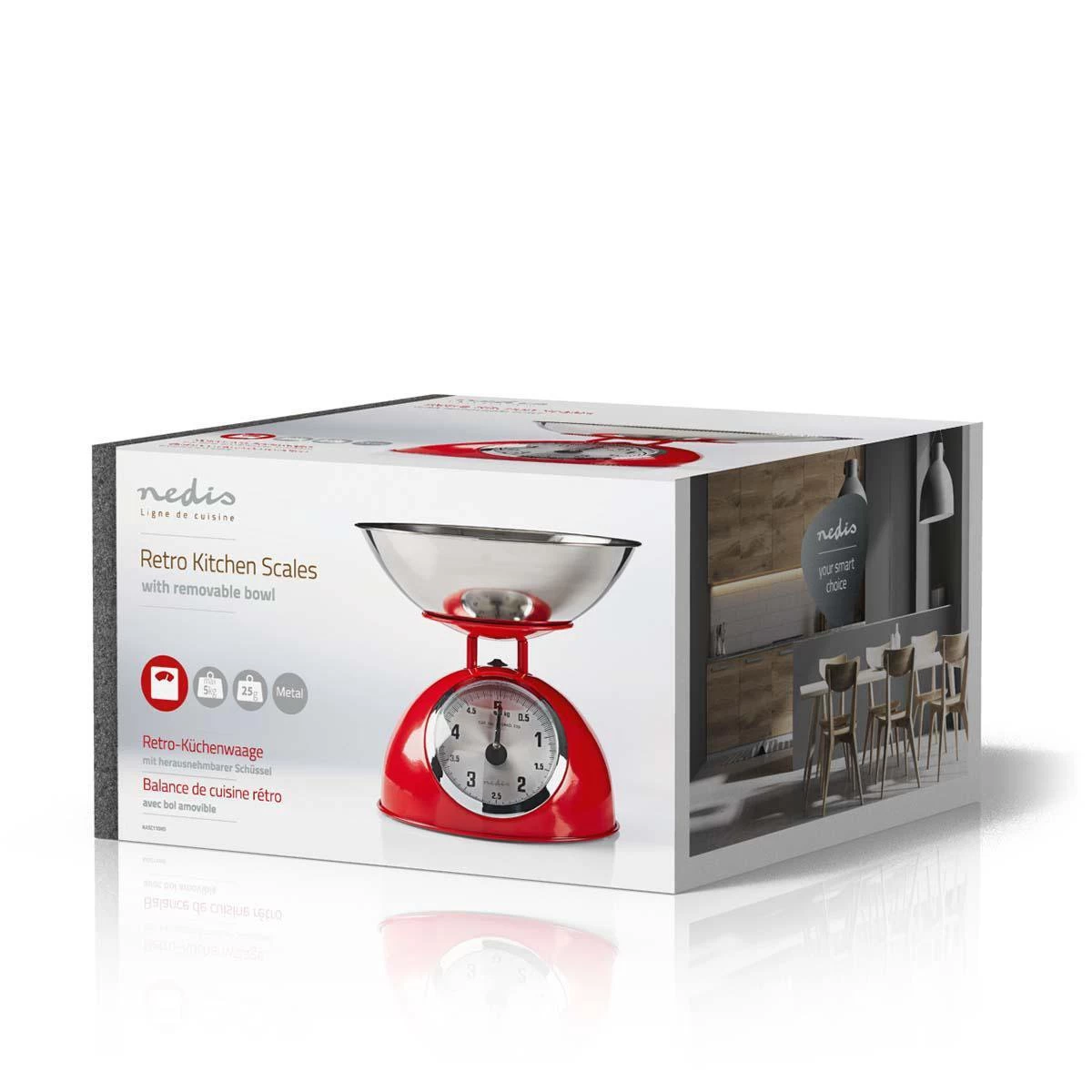 Nedis Keukenweegschaal - Analoog - Roestvrij Staal - Verwijderbare Kom - Rood - Afbeelding 5