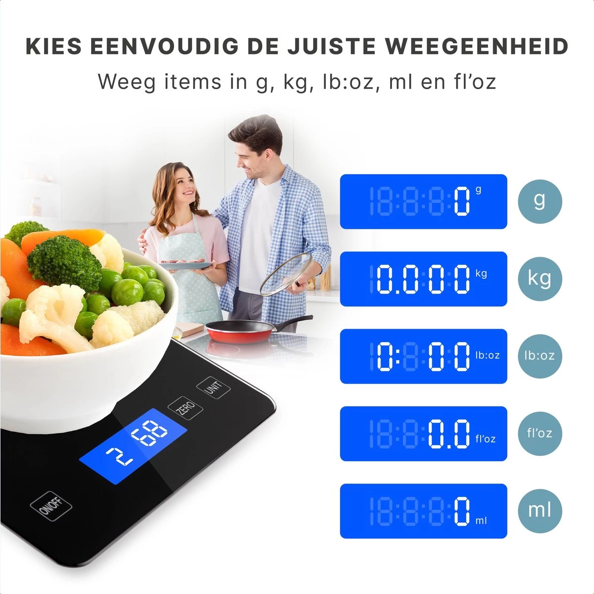 Keukenweegschaal - Digitaal - Weegschaal Keuken - Oplaadbaar - Incl. USB-kabel En Batterijen - Tarra Functie - Tot 10 Kg - Zwart - Afbeelding 3