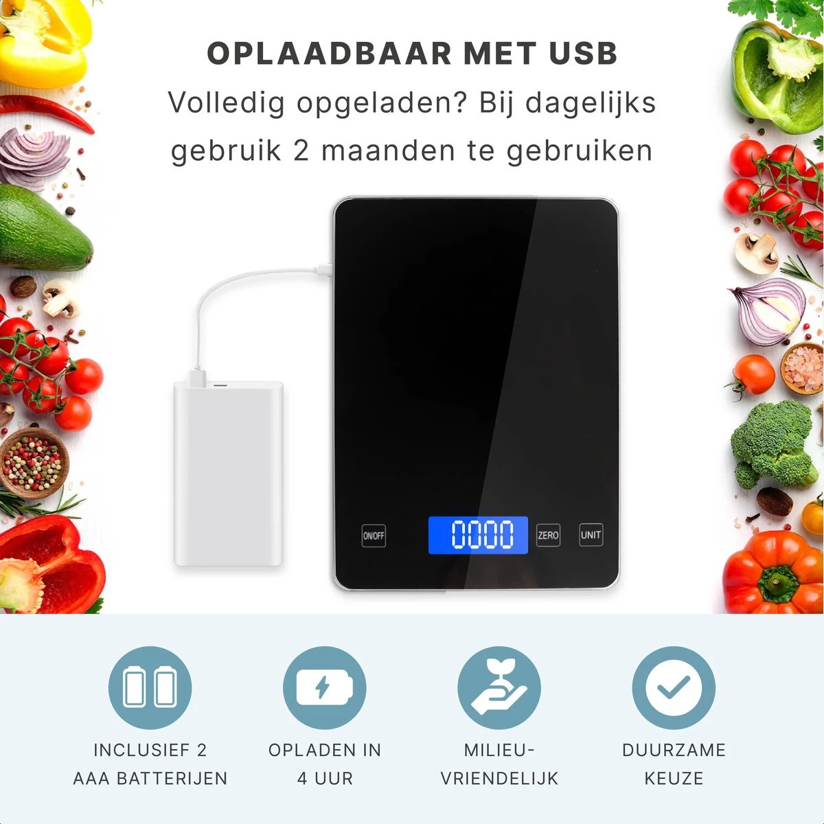 Keukenweegschaal - Digitaal - Weegschaal Keuken - Oplaadbaar - Incl. USB-kabel En Batterijen - Tarra Functie - Tot 10 Kg - Zwart - Afbeelding 7