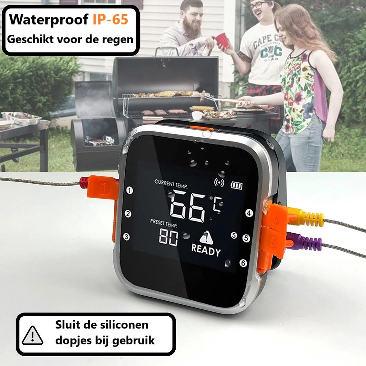 AidMax Vleesthermometer Met Optie Tot 6 Sondes – Bluetooth Met App – Digitale Kernthermomter – Thermometer Geschikt Voor BBQ, Oven & Grill – Incl. Batterijen - Geleverd Met 2 Sondes - Afbeelding 8